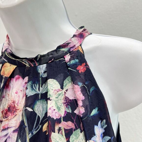 Bellambra Maxi Dress M Made in Italy Silk Blend Navy Blue Floral Halter Lined - Picture 3 of 13